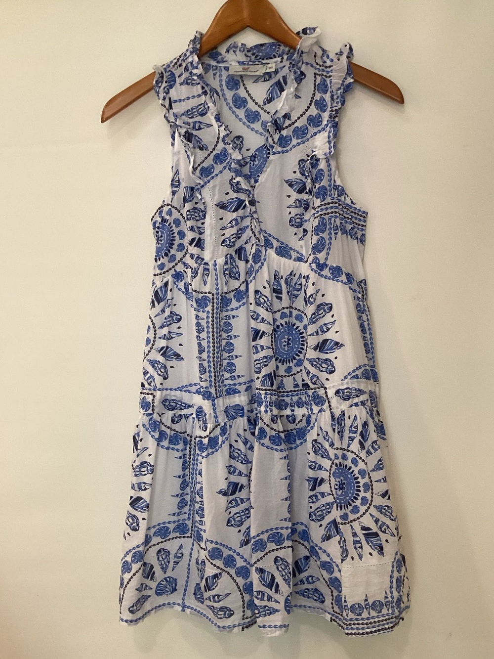 Vineyard Vines White Sundress with Blue Medallion Print